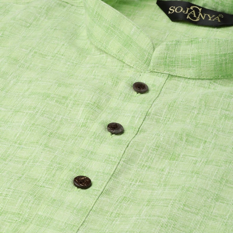 Sojanya (Since 1958 Men'S Cotton Linen Green Checked Only Long Kurta, Size 42 - Image 4